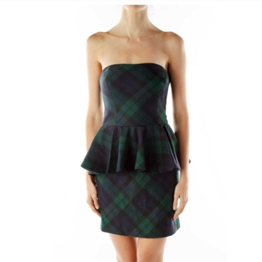 Ralph Lauren Plaid Dress Blue Green Wool Strapless - Picture 3 of 9